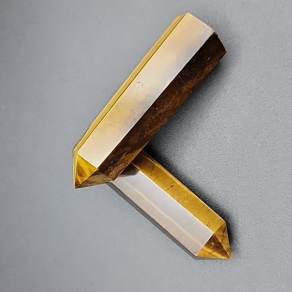 152g Tiger's Eye Crystal Obelisk Towers Set Of 2 Natural Gemstone Gold Brown - Picture 4 of 7